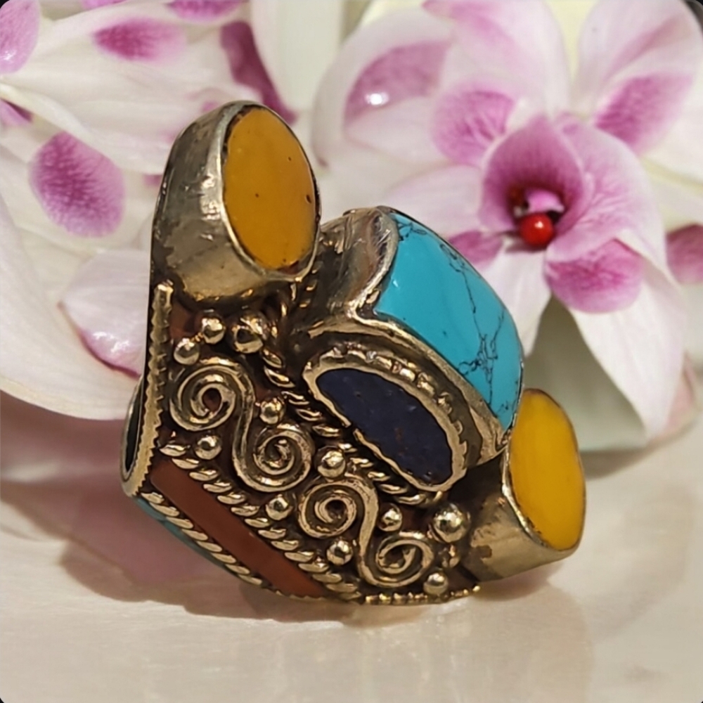 Bohemian Multi-Stone Statement Ring - image 1